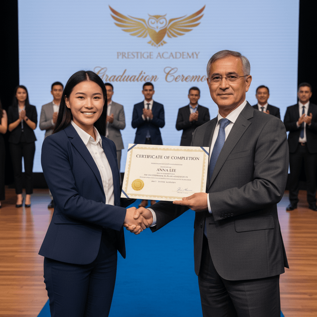 Certificado profissional sendo entregue a graduado do curso