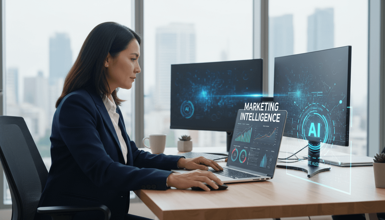Profissional trabalhando com marketing digital e inteligência artificial na Excel Tecnologia