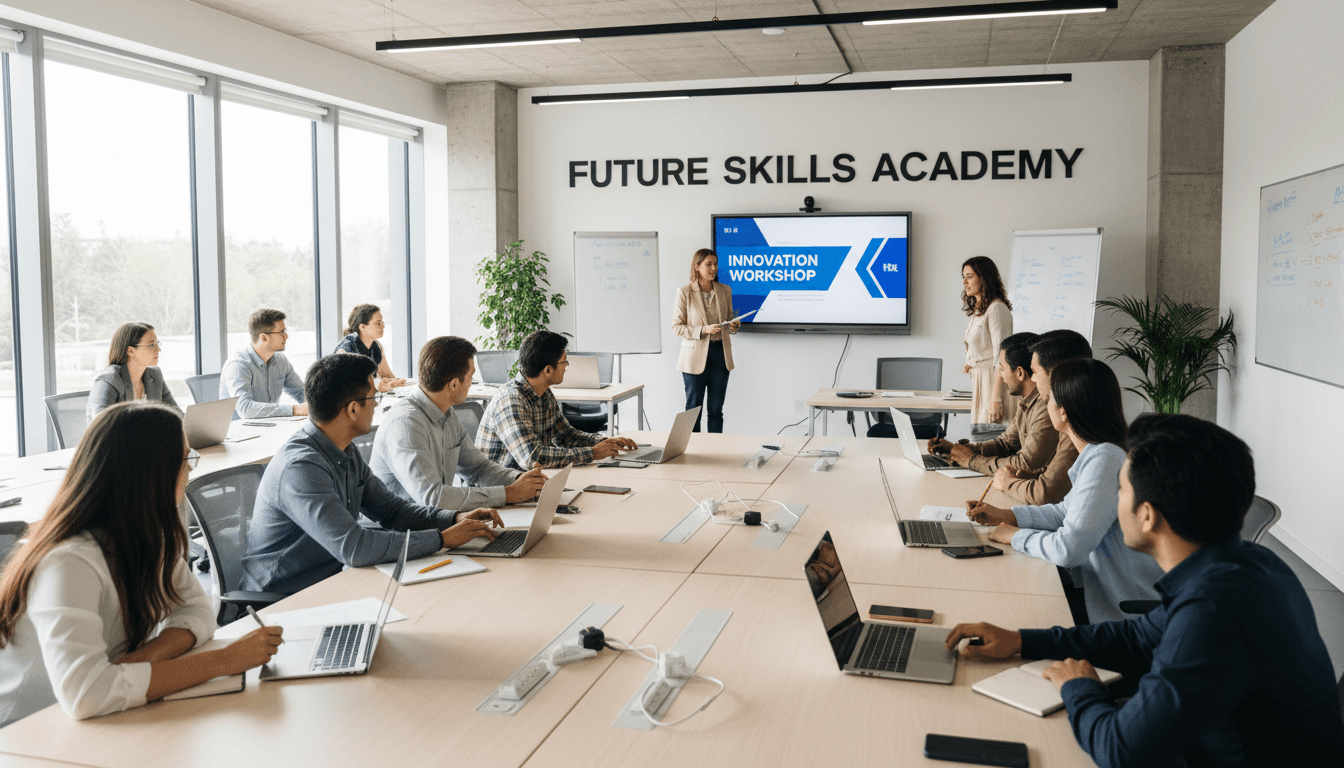 Sala de formação profissional com alunos participando ativamente em treinamento prático